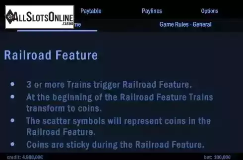 Railroad feature screen