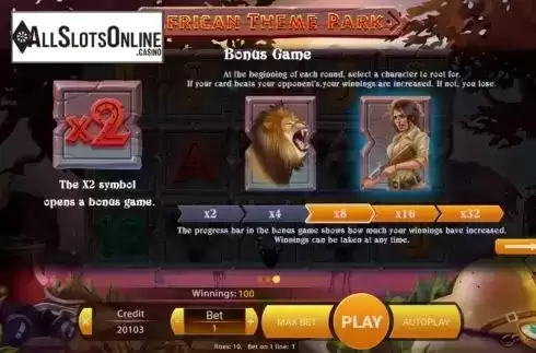 Bonus game screen. African Theme Park from Mancala Gaming