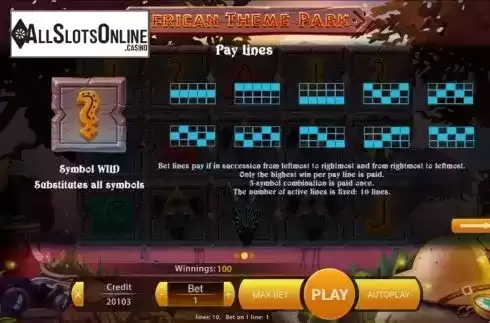 Paylines screen. African Theme Park from Mancala Gaming