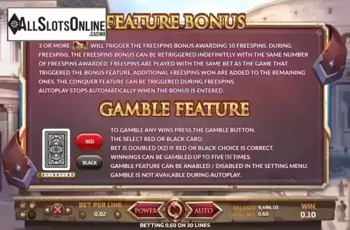 Bonus features screen