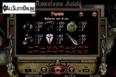 Paytable 1. Apocalypse Knights from Join Games