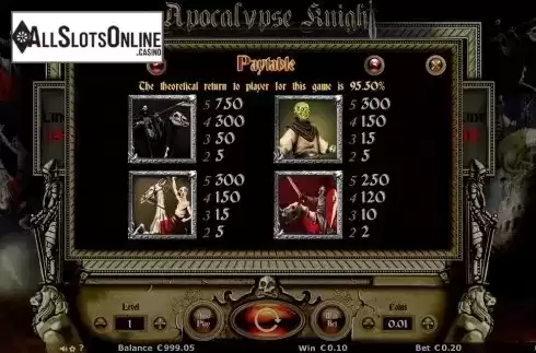 Paytable 2. Apocalypse Knights from Join Games
