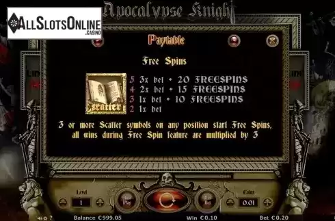 Paytable 4. Apocalypse Knights from Join Games
