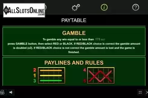 Gamble and paylines screen
