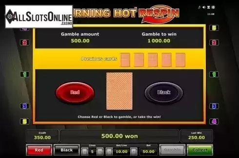 Gamble screen. Burning Hot Respin from Greentube