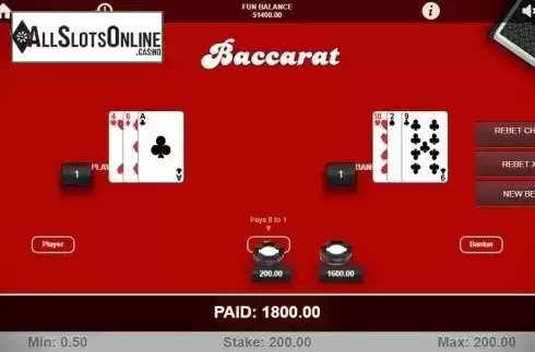 Win Screen. Baccarat (1x2gaming) from 1X2gaming