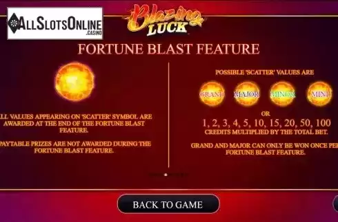 Fortune Blast feature screen