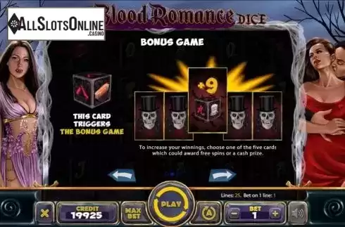 Bonus game screen. Blood Romance Dice from Mancala Gaming
