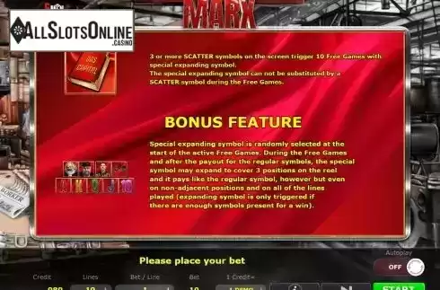 Bonus feature screen