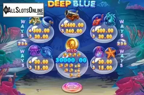 Paytable. Deep Blue Jackbomb from Felix Gaming