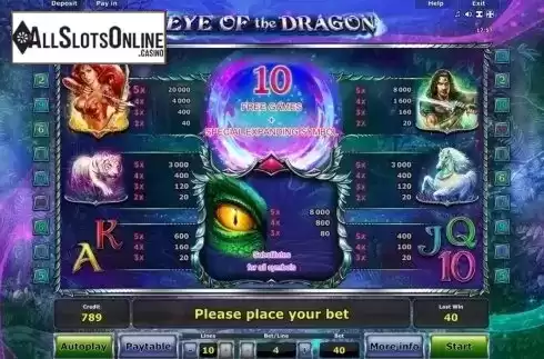 Paytable 1. Eye of the Dragon from Novomatic