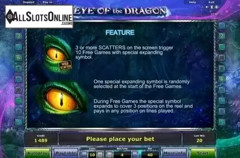 Paytable 2. Eye of the Dragon from Novomatic