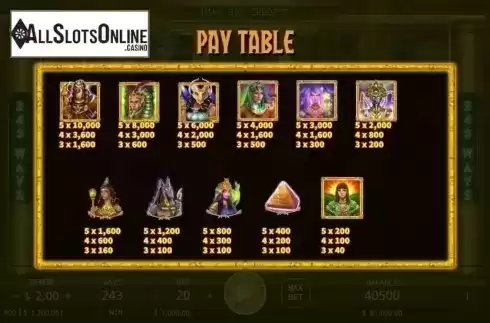 Paytable. Egyptian Mythology from KA Gaming