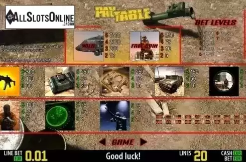 Paytable 1. Elite Commandos HD from World Match