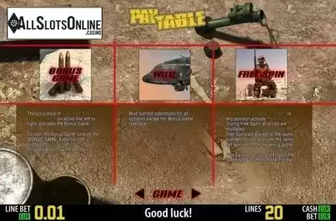 Paytable 2. Elite Commandos HD from World Match