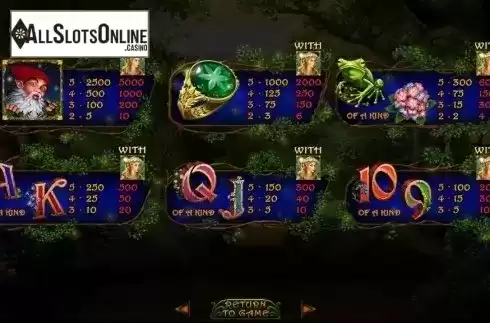 Paytable. Enchanted Garden 2 from RTG