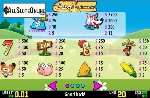 Paytable 1. Farm Adventures HD from World Match