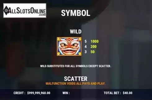 Paytable 1. Fortune Lion Dance from Slot Factory