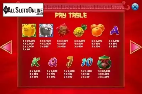 Paytable. Fortune Piggy Bank from KA Gaming