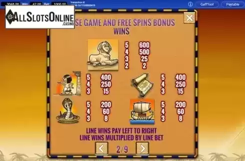 Paytable 2. Fortunes of Egypt from IGT