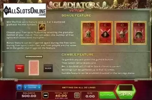 Features. Gladiators Victory from Xplosive Slots Group