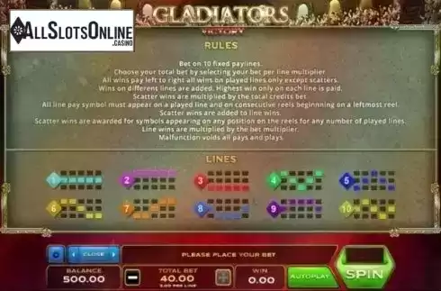 Rules. Gladiators Victory from Xplosive Slots Group