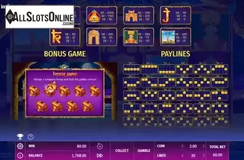 Paytable and palines screen