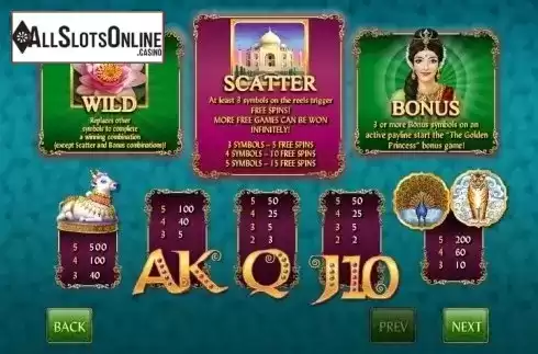 Paytable 1. Golden India Slots from GamesOS