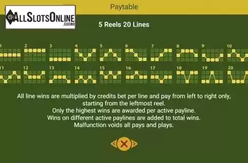 Paylines screen