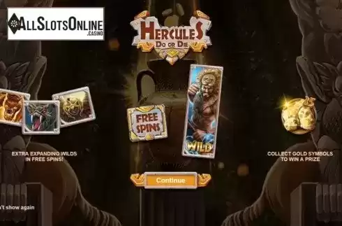 Start Screen. Hercules Do or Die from Leap Gaming