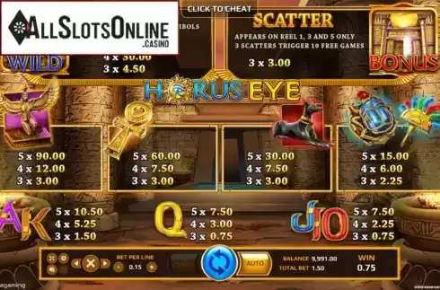 Paytable. Horus Eye (EAgaming) from EAgaming