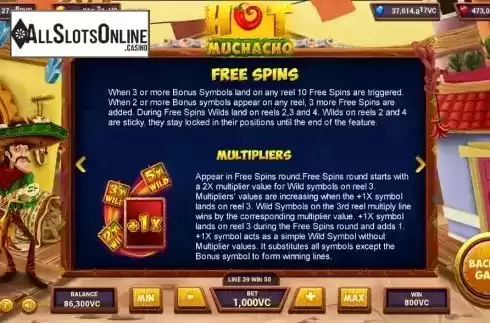Free Spins and Multiplier screen