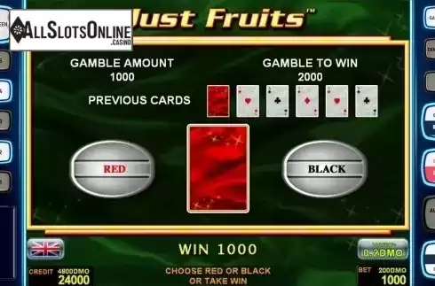 Gamble game screen . Just Fruits Deluxe from Novomatic