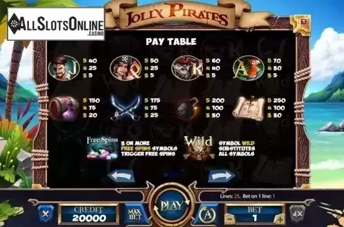Paytable . Jolly Roger (X Card) from X Card