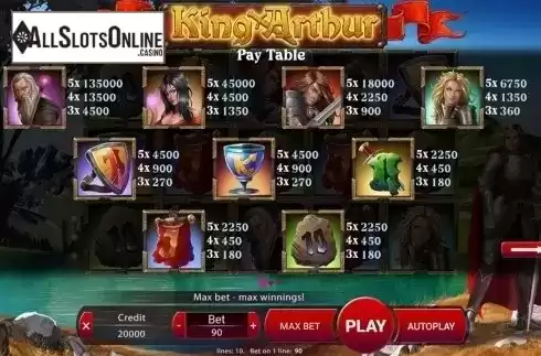 Paytable . King Arthur (X Play) from X Play