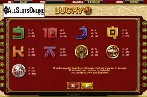 Paytable. Lucky 8 (XIN Gaming) from XIN Gaming