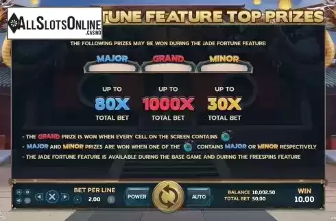 Jade Fortune feature prizes screen