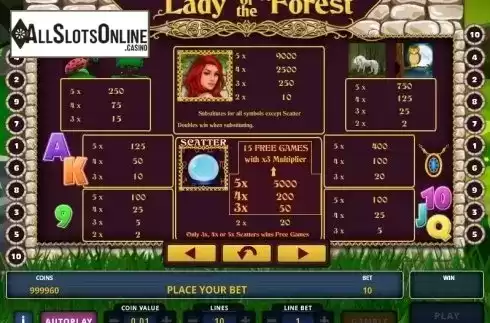 Paytable 1. Lady of the Forest from Zeus Play