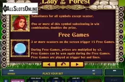 Paytable 2. Lady of the Forest from Zeus Play