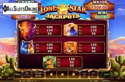 Paytable 1. Lone Star Jackpots from Greentube
