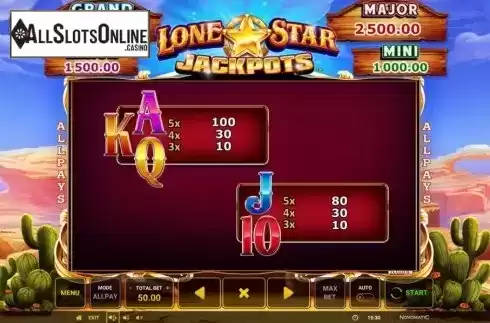 Paytable 2. Lone Star Jackpots from Greentube