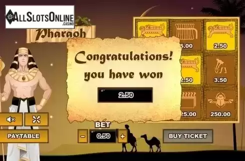 Win screen. Pharaoh (PlayPearls) from PlayPearls