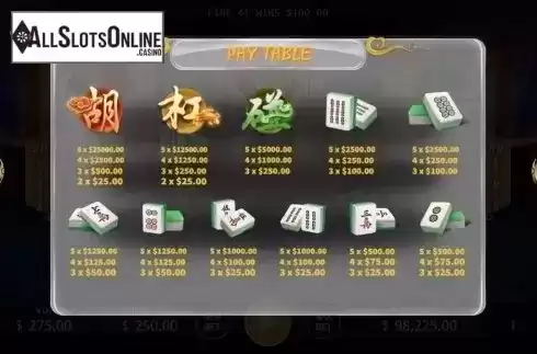 Paytable. Quick Play Mahjong from KA Gaming