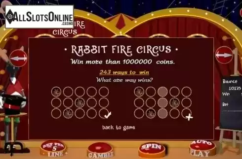 Paytable 3. Rabbit Fire Circus from BetConstruct