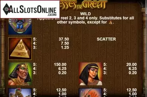 Paytable 1. Ramesses The Great from Casino Technology