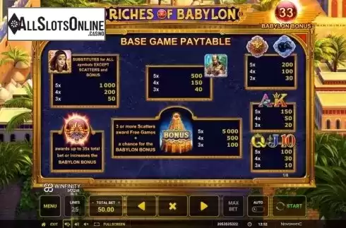 Paytable 1. Riches of Babylon from Greentube