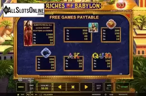 Paytable 2. Riches of Babylon from Greentube
