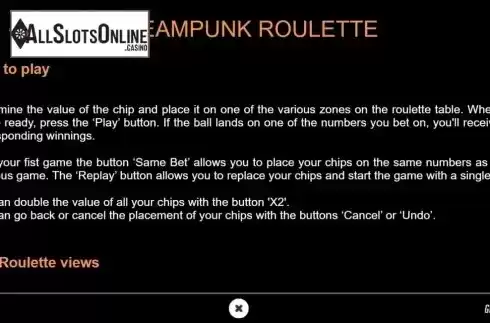 Information screen 1. Steampunk Roulette from GAMING1