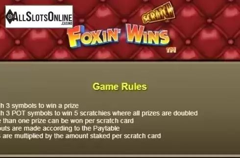 Paytable 1. Scratch Foxin Wins from NextGen