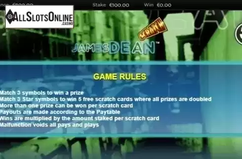 Paytable 1. Scratch James Dean from NextGen